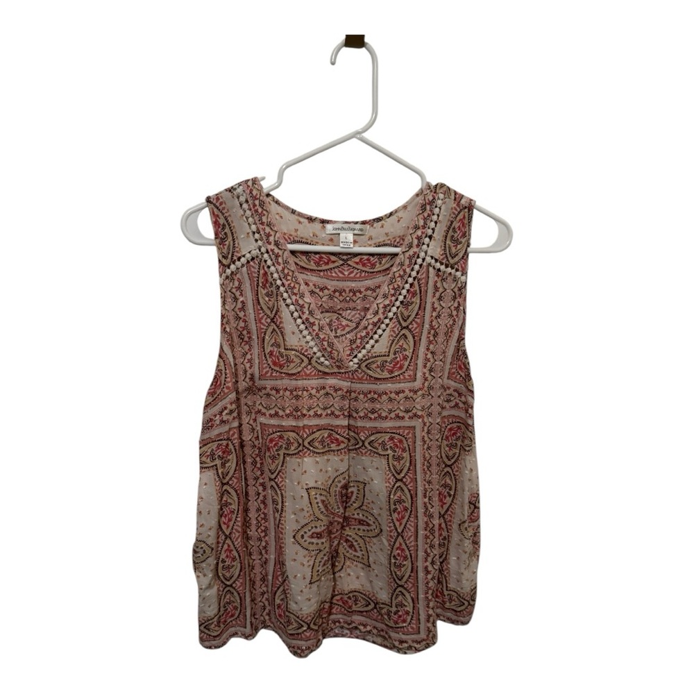 JohnPaulRichard Pink Cream Paisley Sleeveless Blouse L | Boho Top